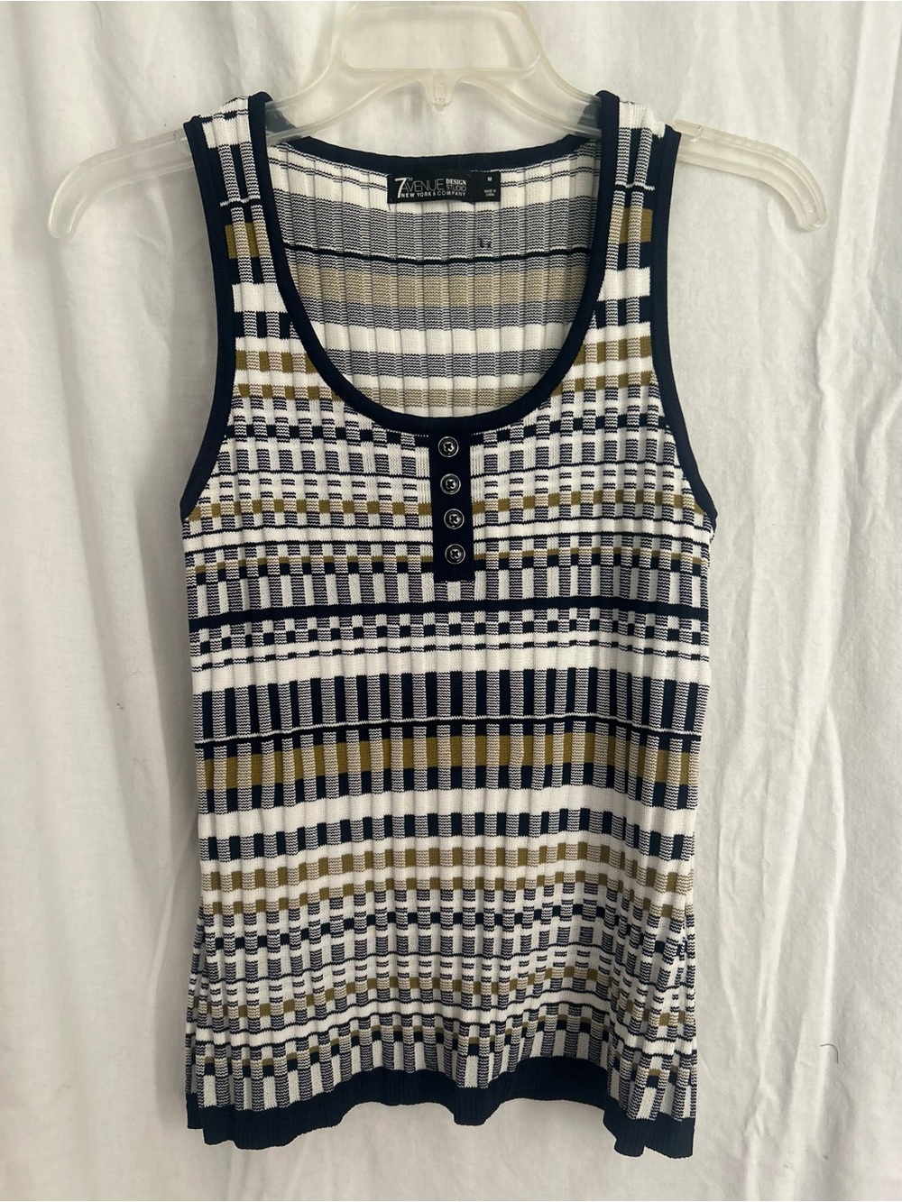 7th Avenue New York & Company Geometric Knit Henley Tank Top
